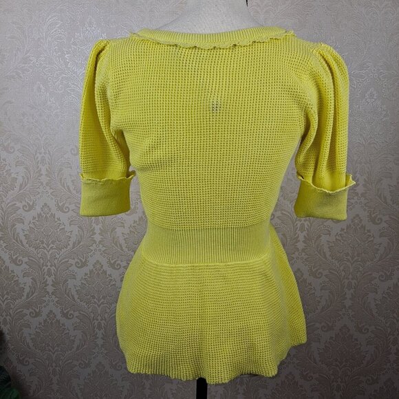 Anthropologie Knitted & Knotted Size Small Yellow Button Front Peplum Top NWOT - Picture 9 of 16